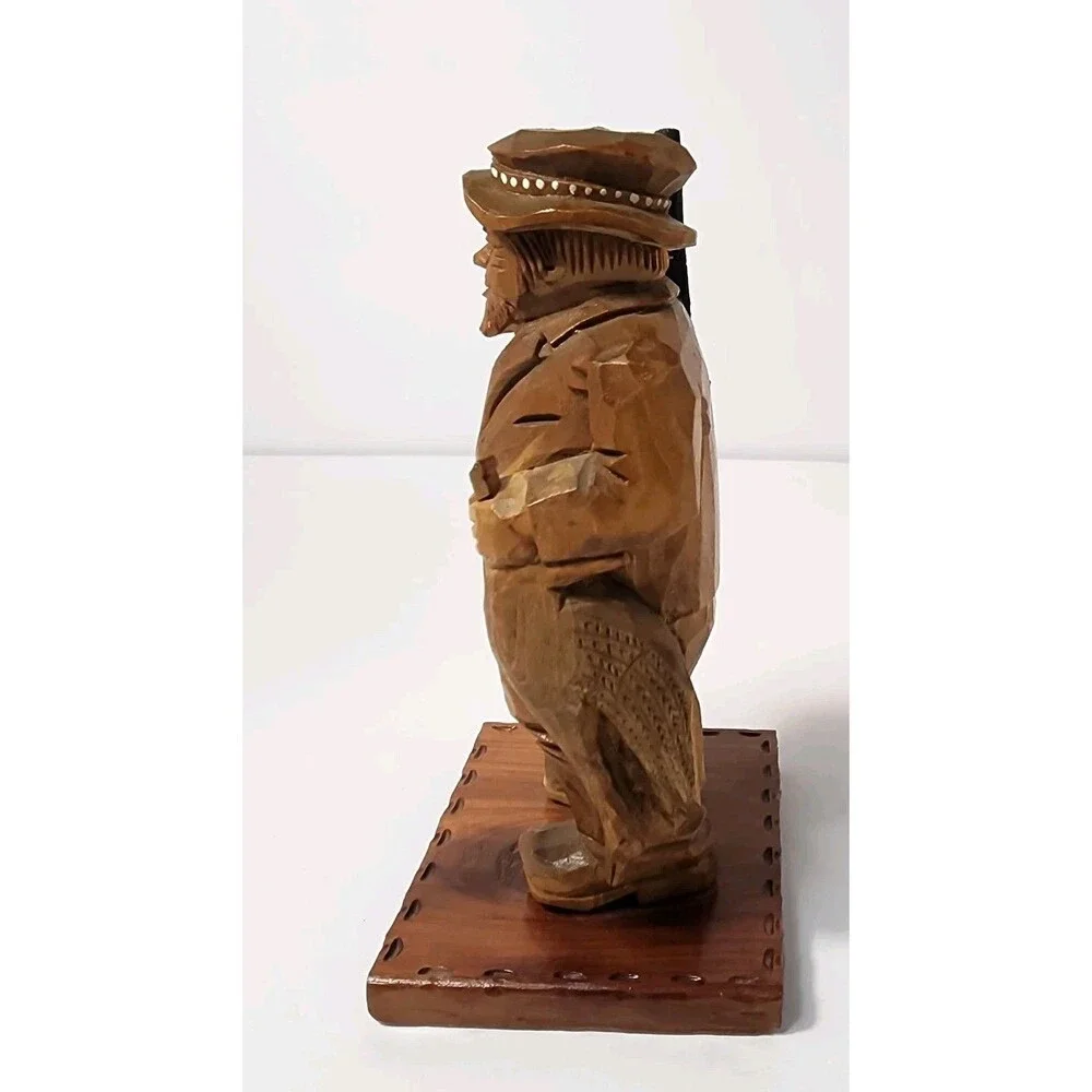 Vintage 1970's Hand Carved Wooden Hunter With Pheasant 12'' Figurine MCM